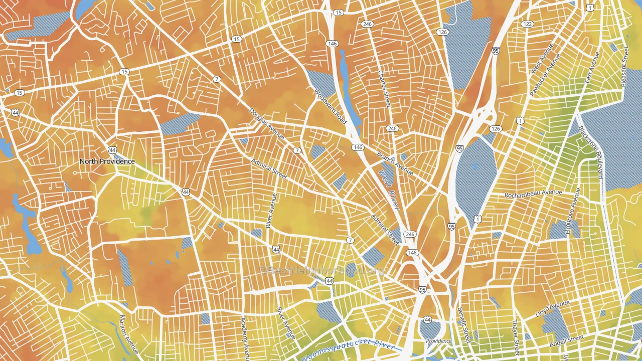 Bike Grade map of Wanskuck, Providence, RI
