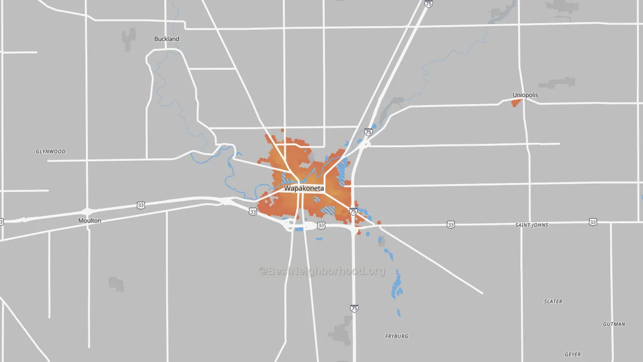 Bike Grade map of Wapakoneta, OH