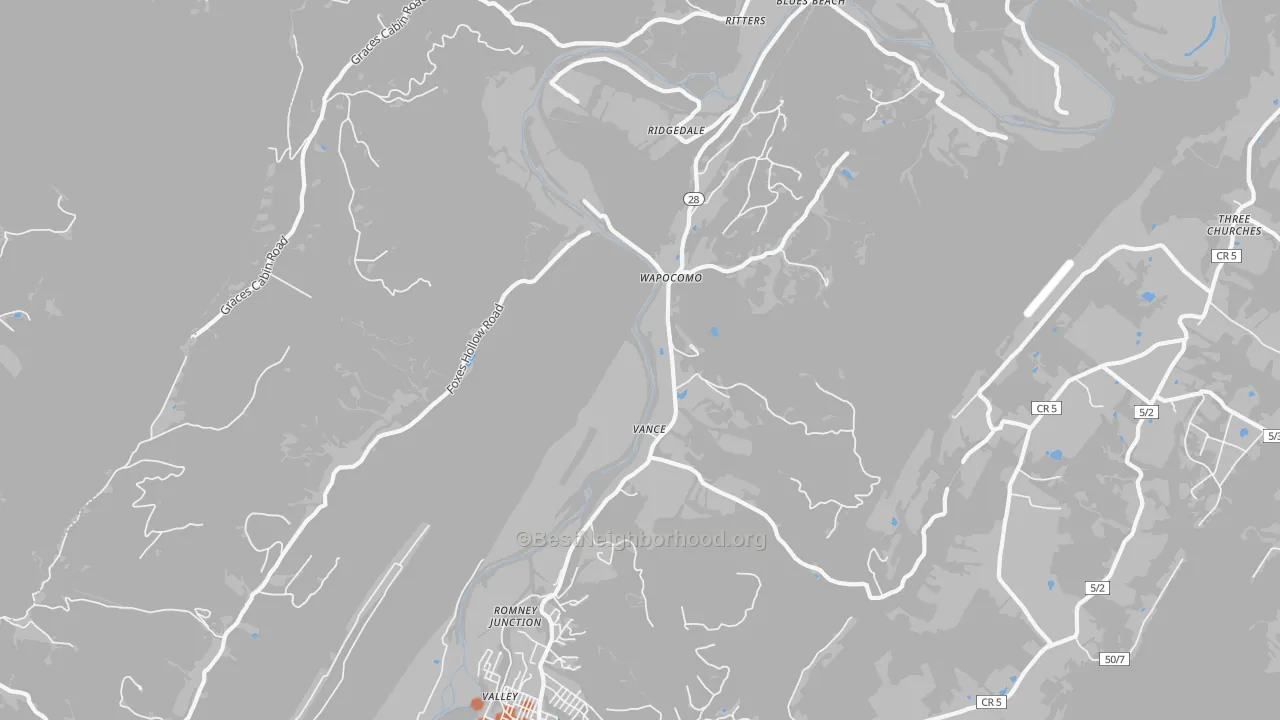 Bike Grade map of Wapocomo, WV