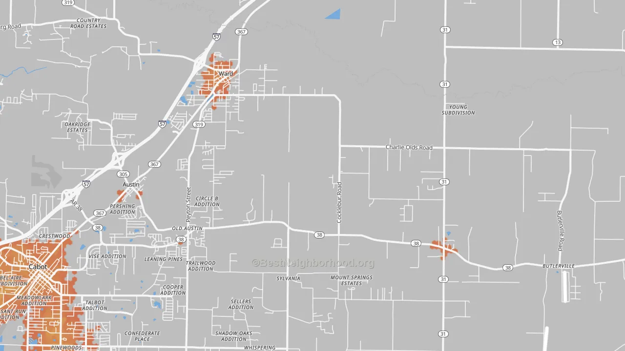 Bike Grade map of Ward, AR