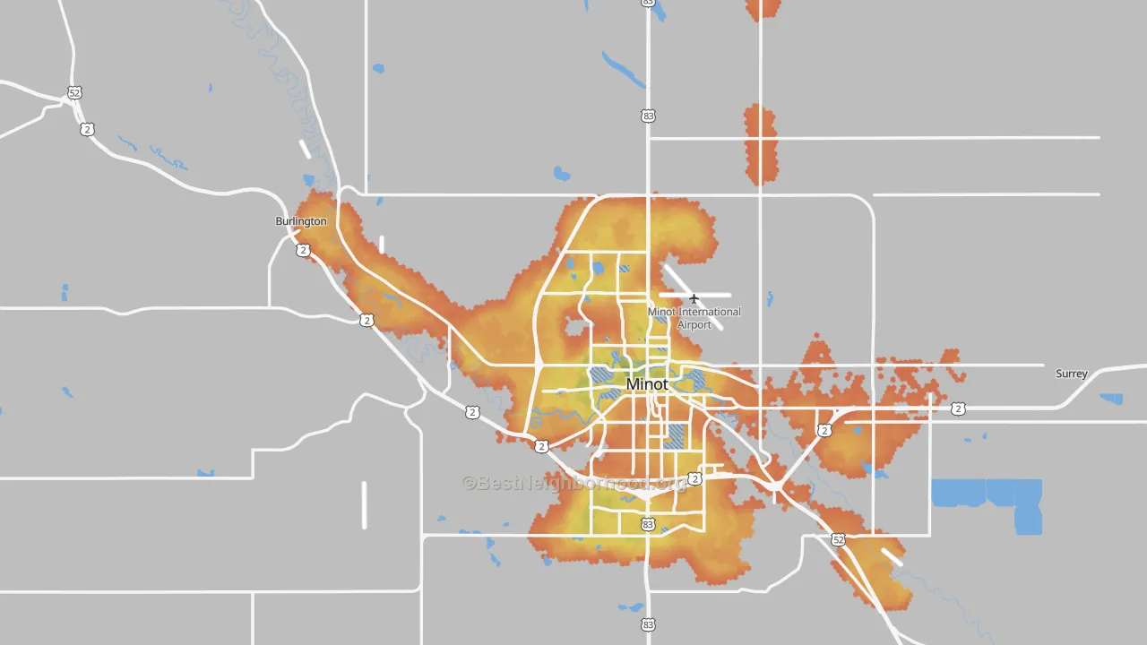 Bike Grade map of Ward County, ND
