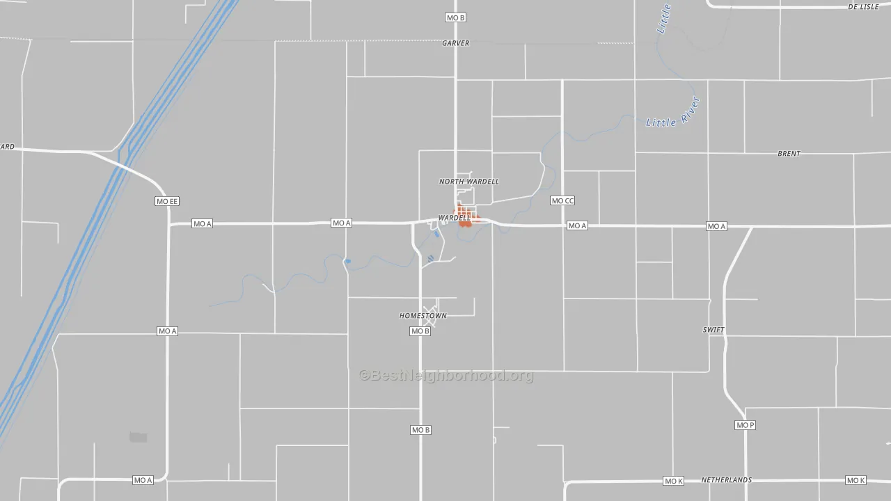Bike Grade map of Wardell, MO