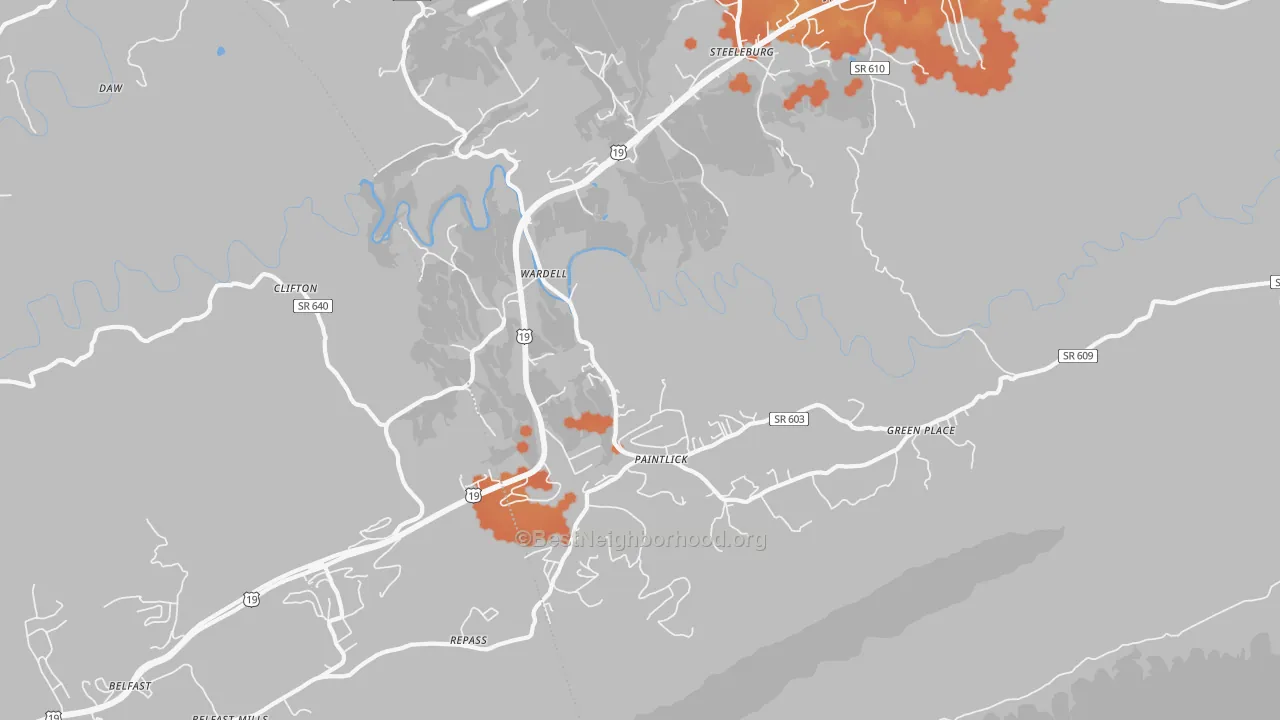 Bike Grade map of Wardell, VA