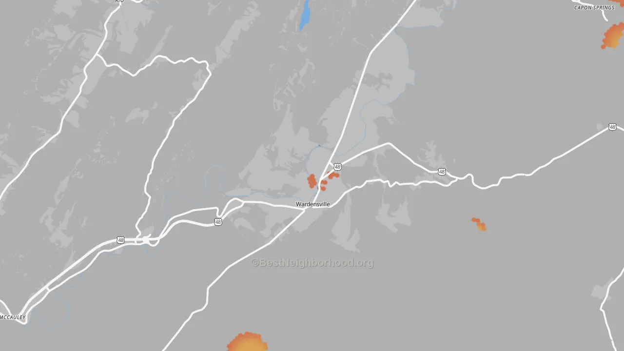 Bike Grade map of Wardensville, WV