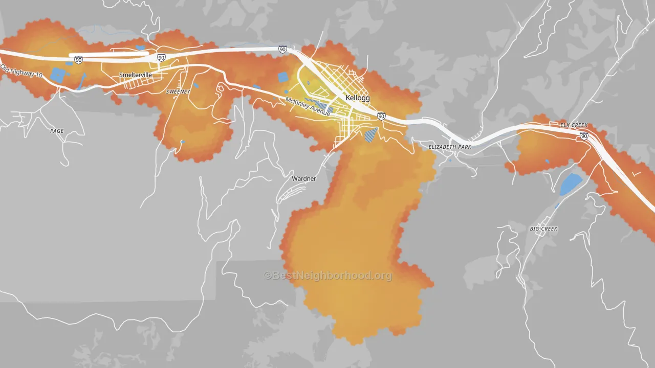 Bike Grade map of Wardner, ID