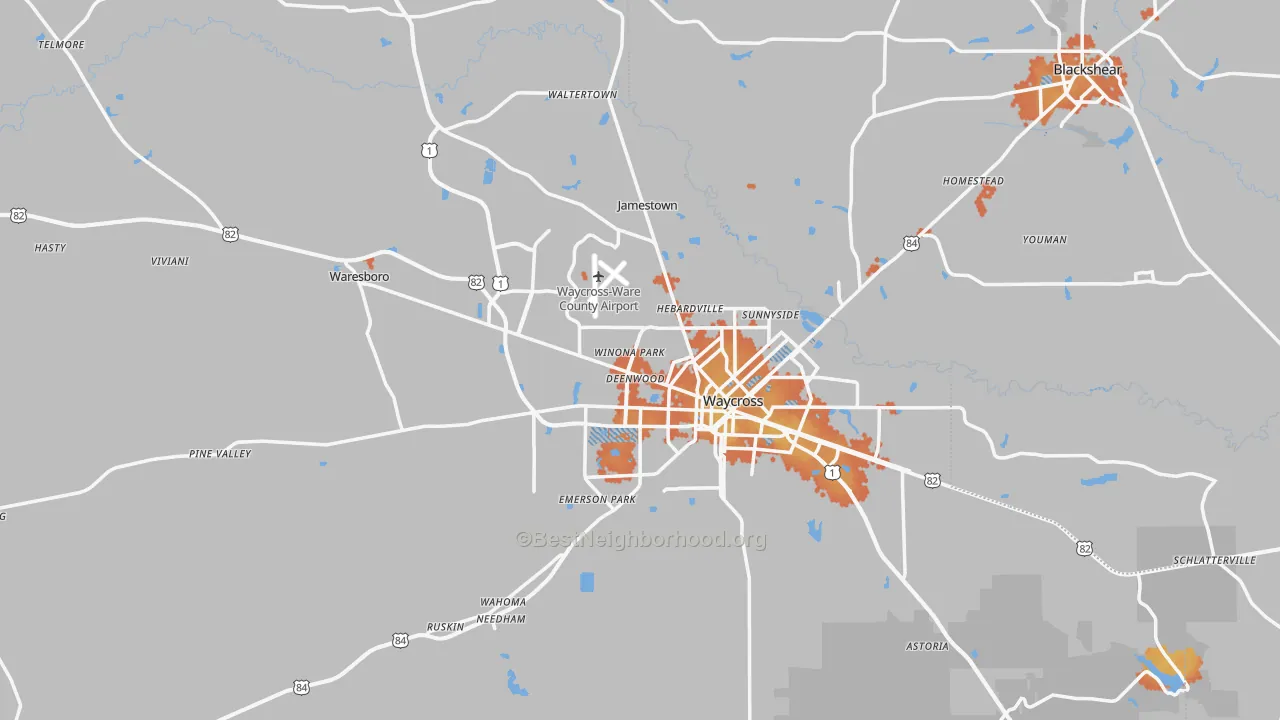 Bike Grade map of Ware County, GA