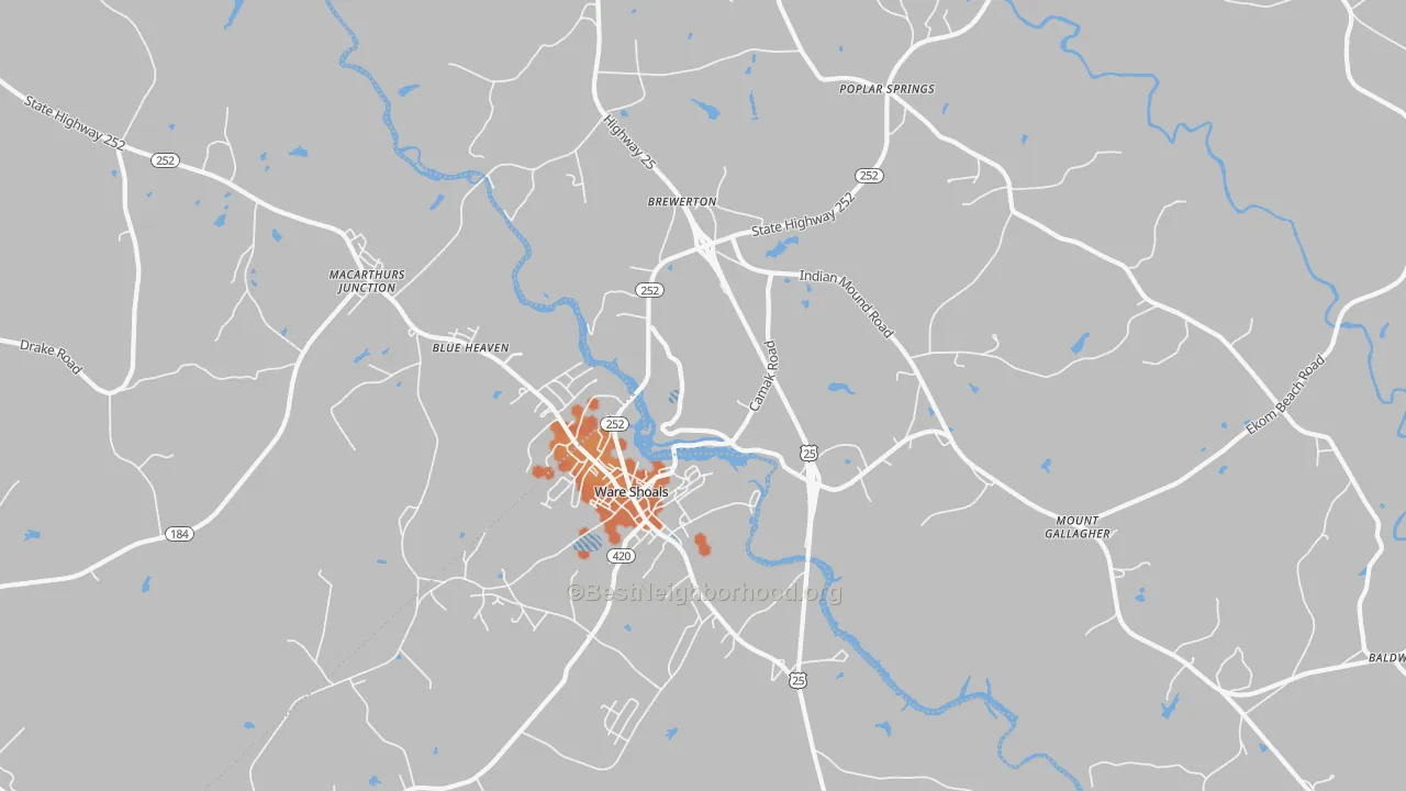 Bike Grade map of Ware Shoals, SC