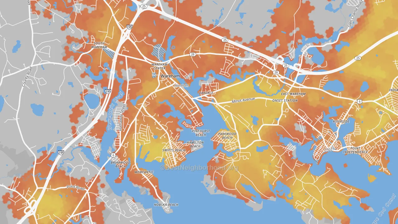 Bike Grade map of Wareham Center, MA