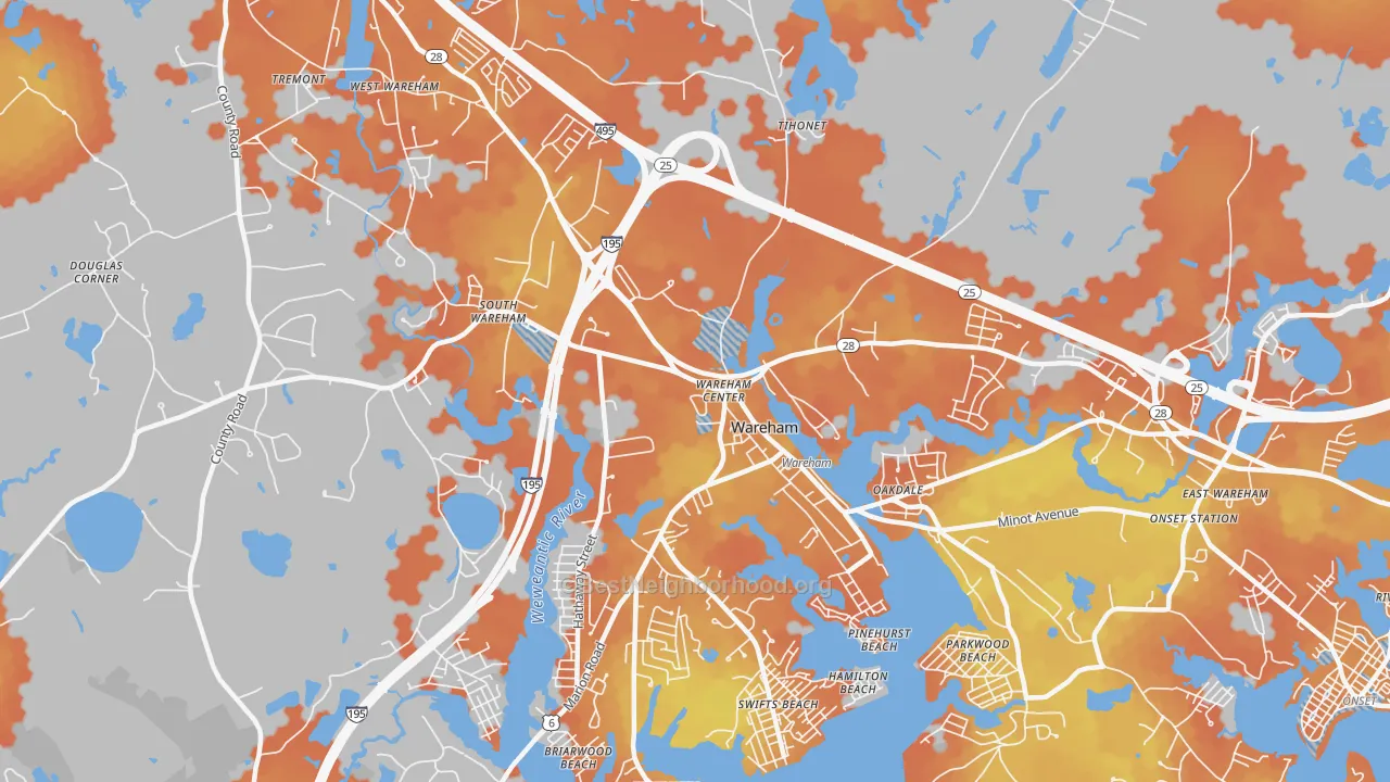 Bike Grade map of Wareham, MA