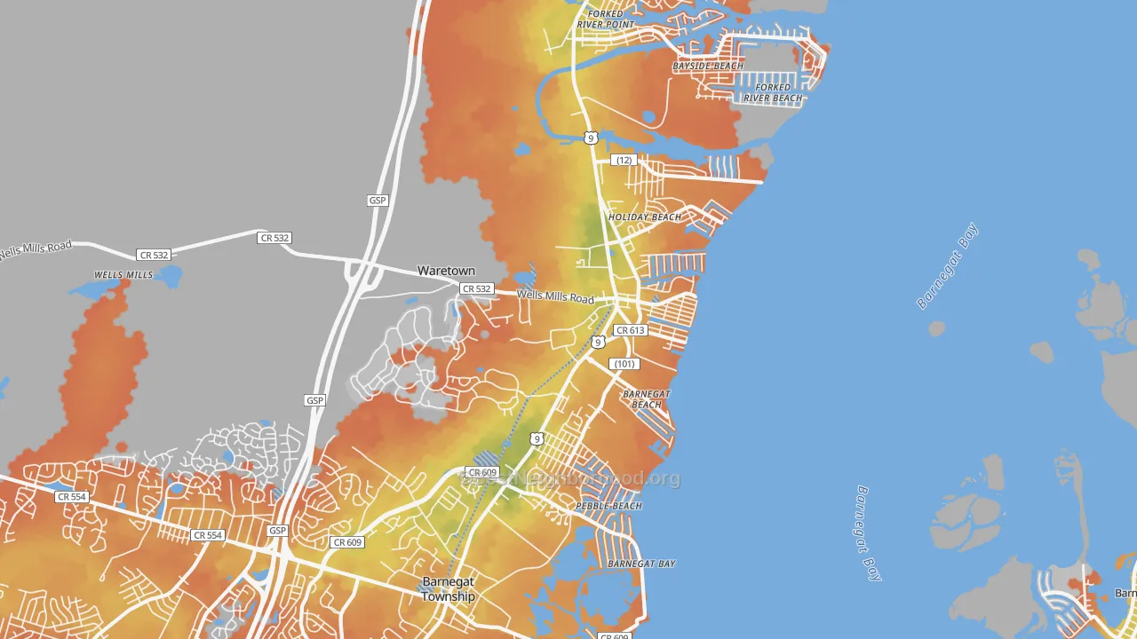 Bike Grade map of Waretown, NJ