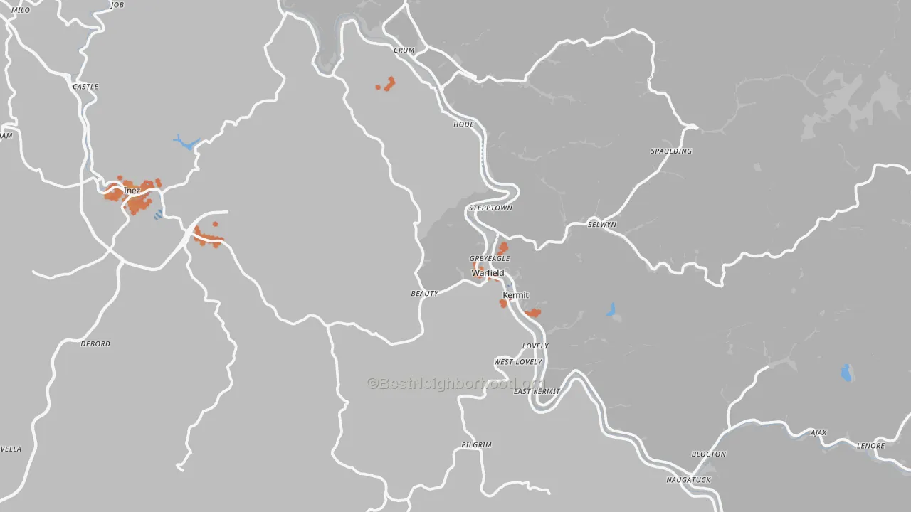 Bike Grade map of Warfield, KY