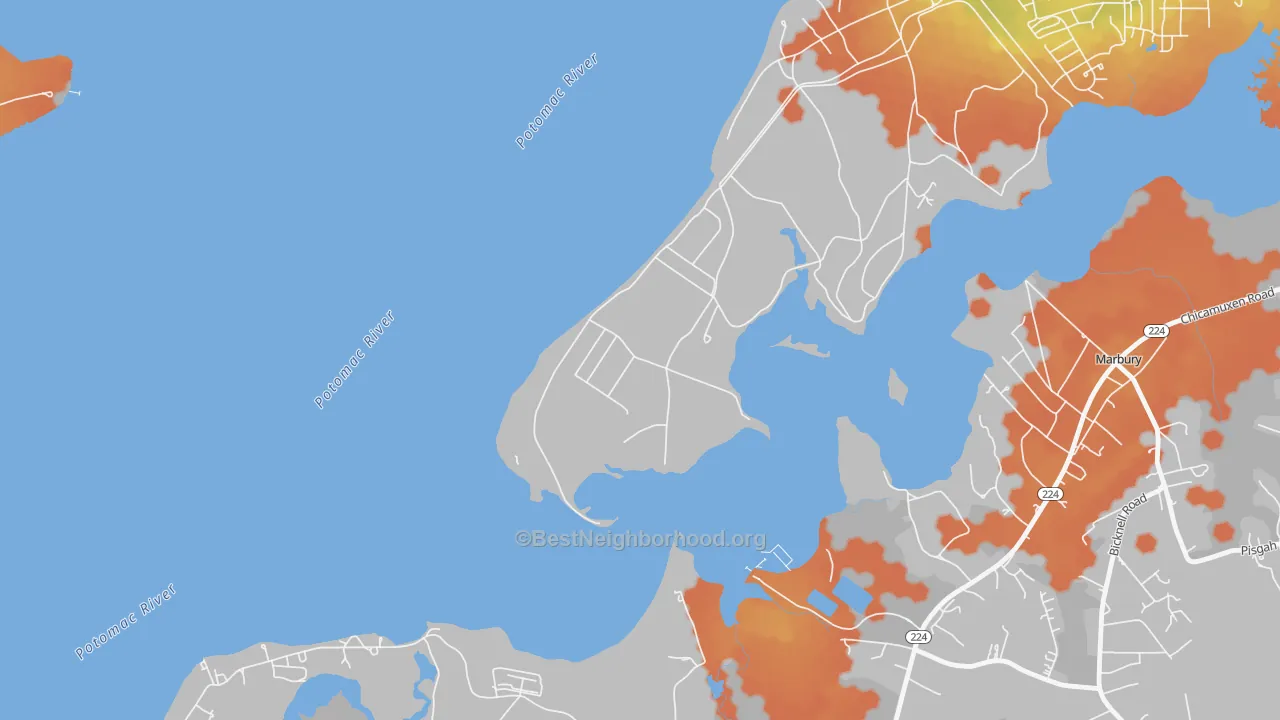 Bike Grade map of Warington Hills, MD