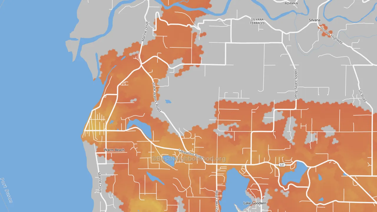 Bike Grade map of Warm Beach, WA