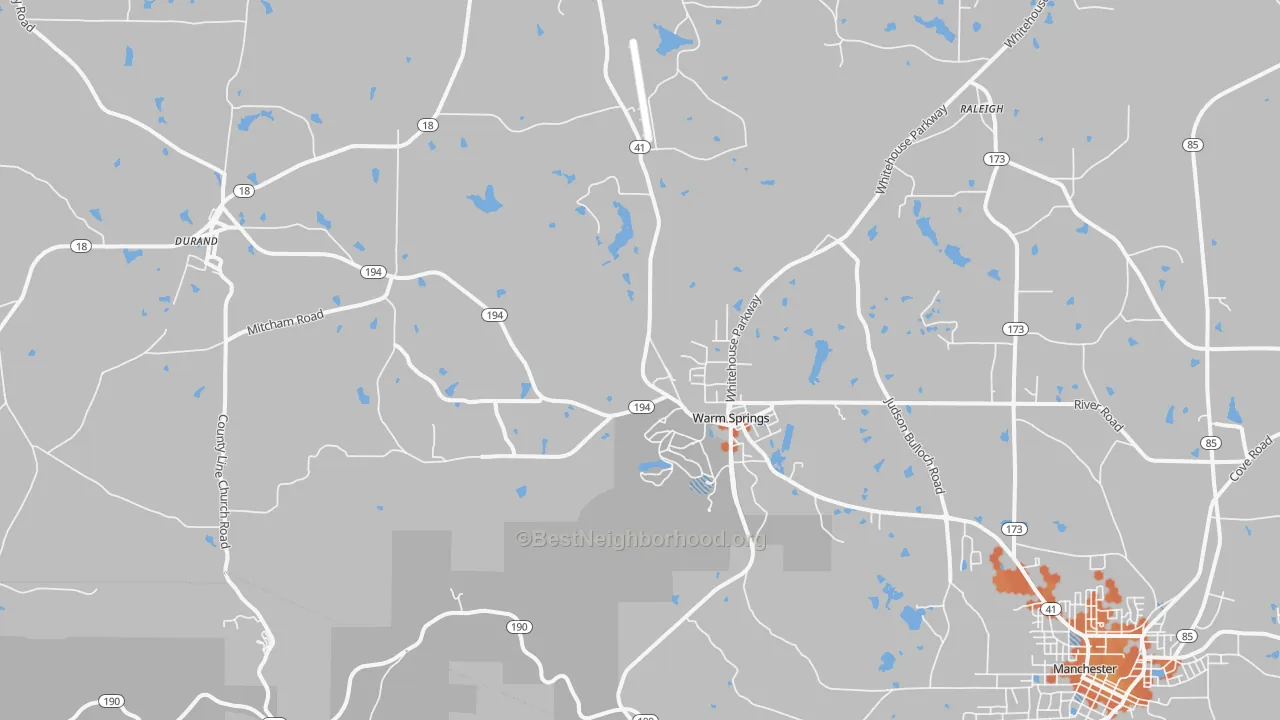 Bike Grade map of Warm Springs, GA