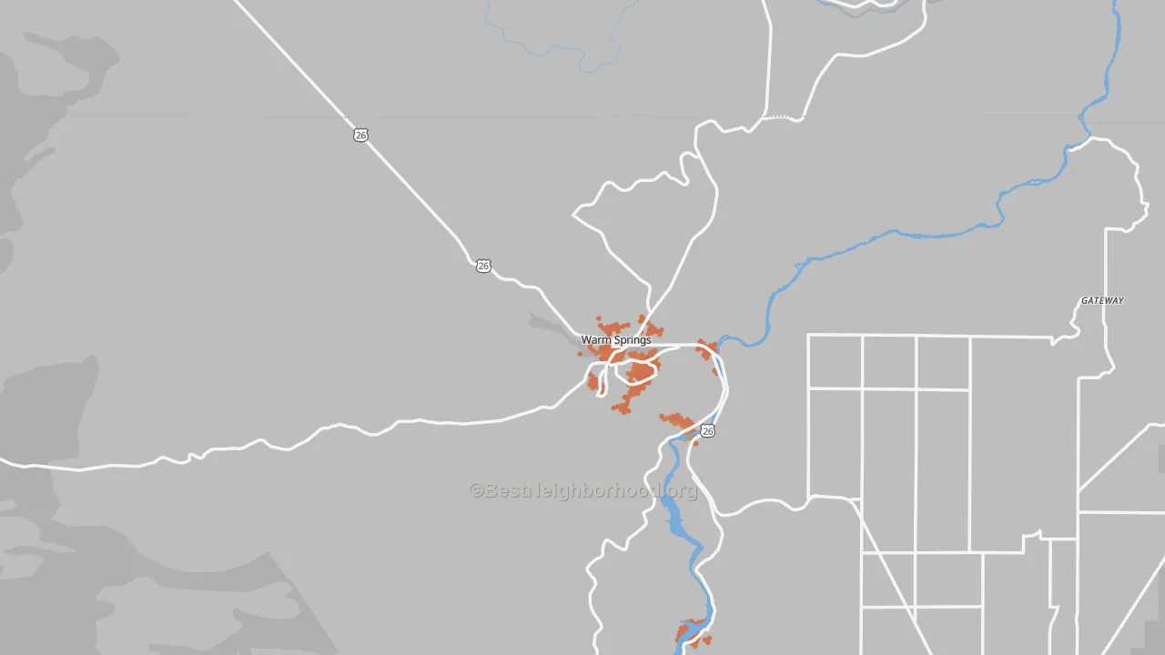Bike Grade map of Warm Springs, OR