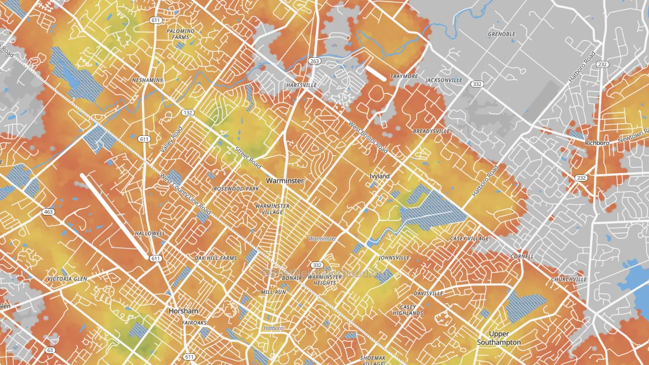 Bike Grade map of Warminster, PA