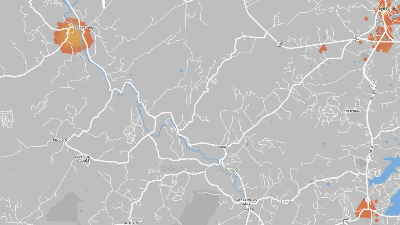 Bike Grade map of Warne, NC