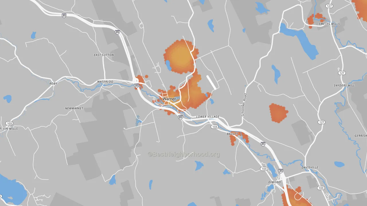 Bike Grade map of Warner, NH