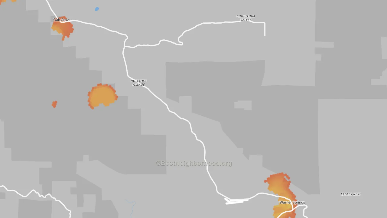 Bike Grade map of Warner Springs, CA