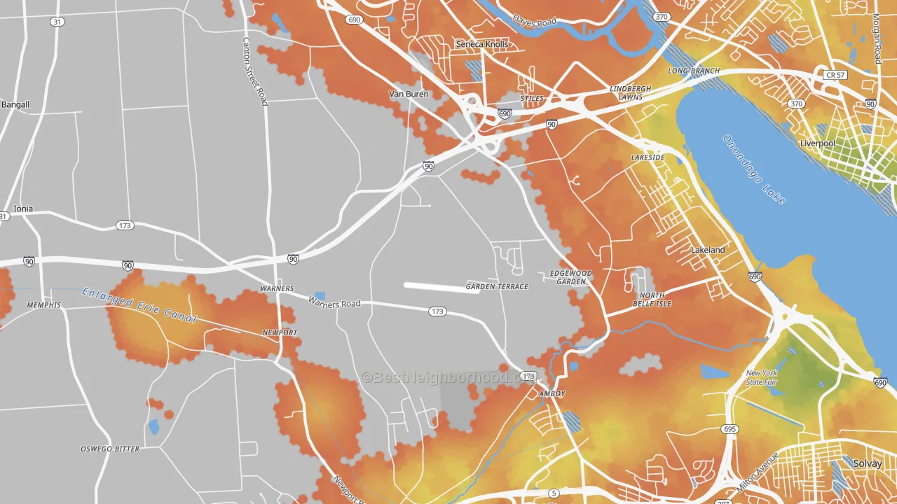 Bike Grade map of Warners, NY