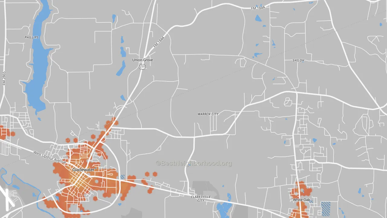 Bike Grade map of Warren City, TX