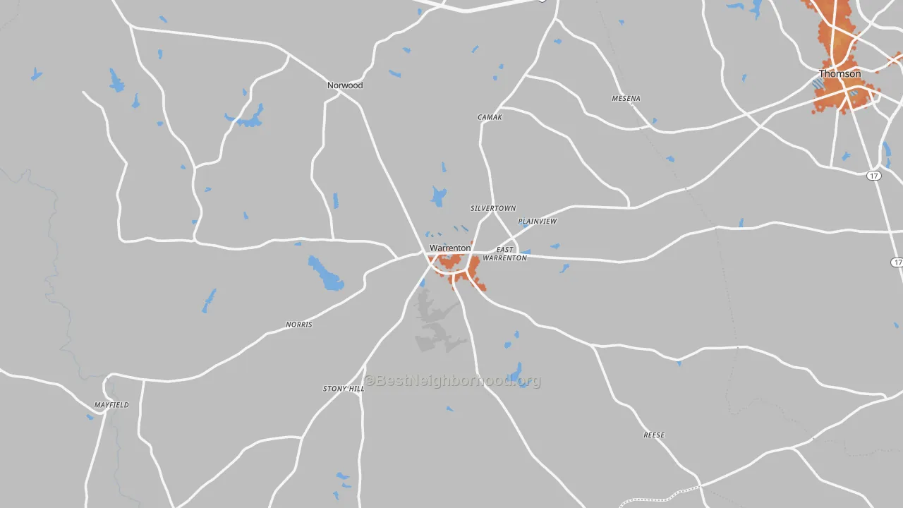 Bike Grade map of Warren County, GA