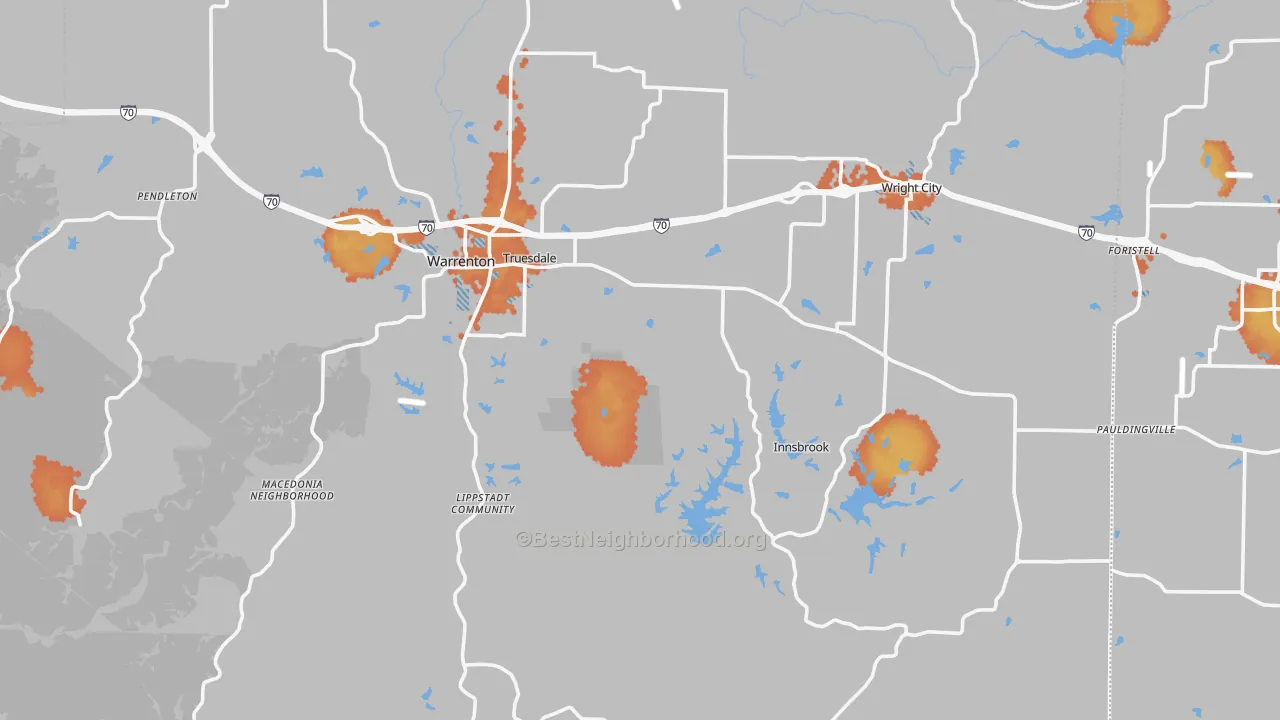 Bike Grade map of Warren County, MO