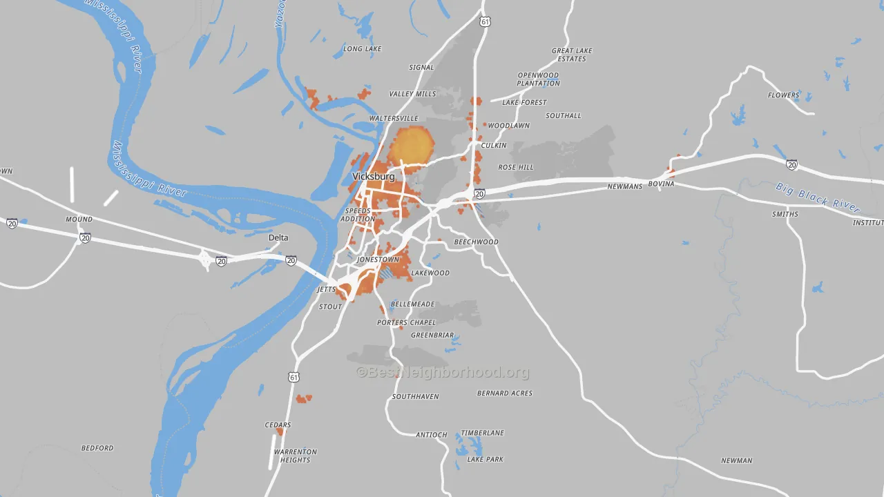 Bike Grade map of Warren County, MS