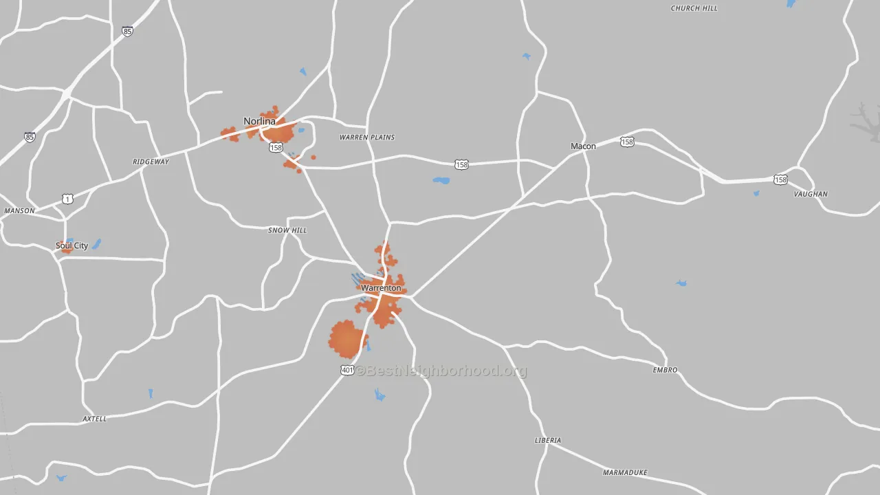 Bike Grade map of Warren County, NC