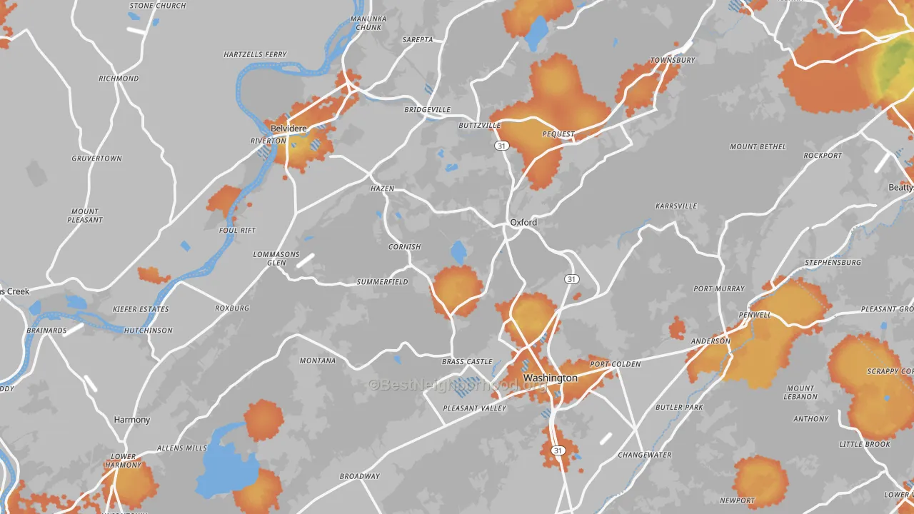 Bike Grade map of Warren County, NJ