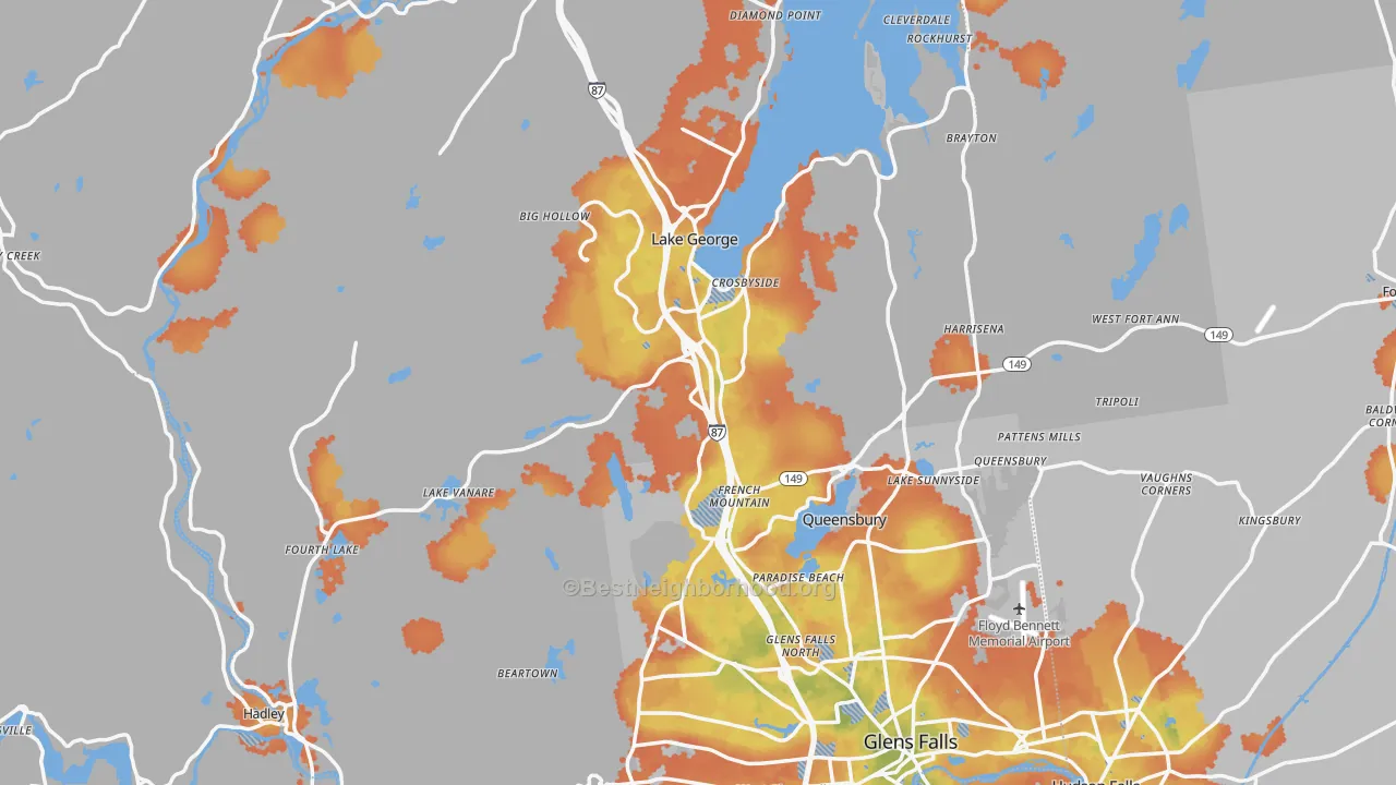 Bike Grade map of Warren County, NY