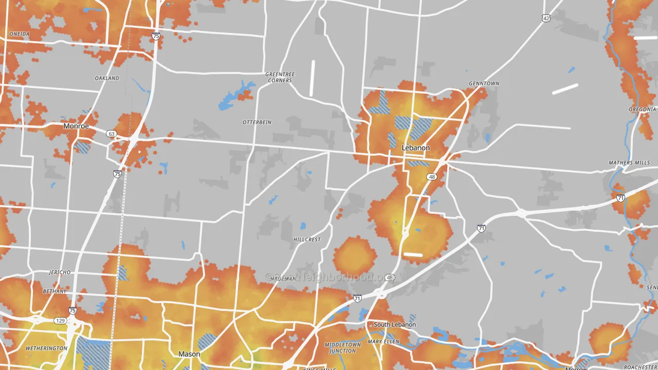 Bike Grade map of Warren County, OH