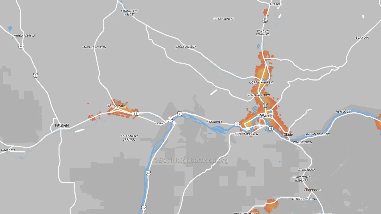 Bike Grade map of Warren County, PA
