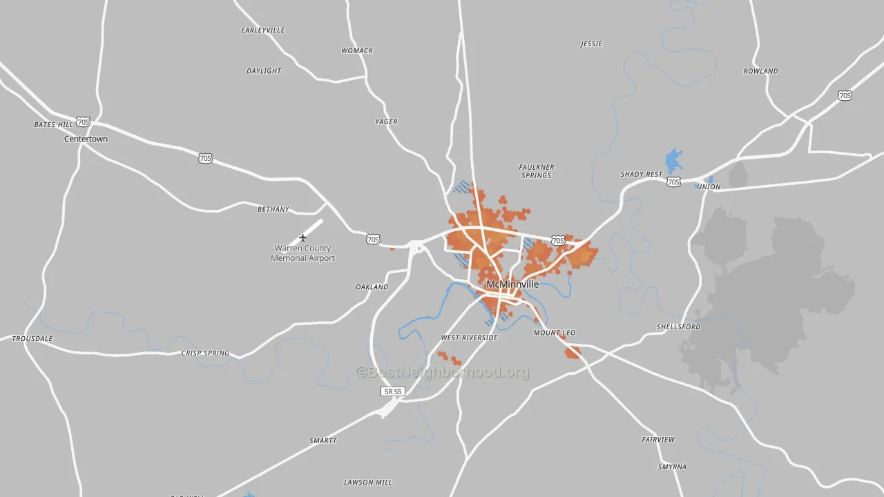 Bike Grade map of Warren County, TN