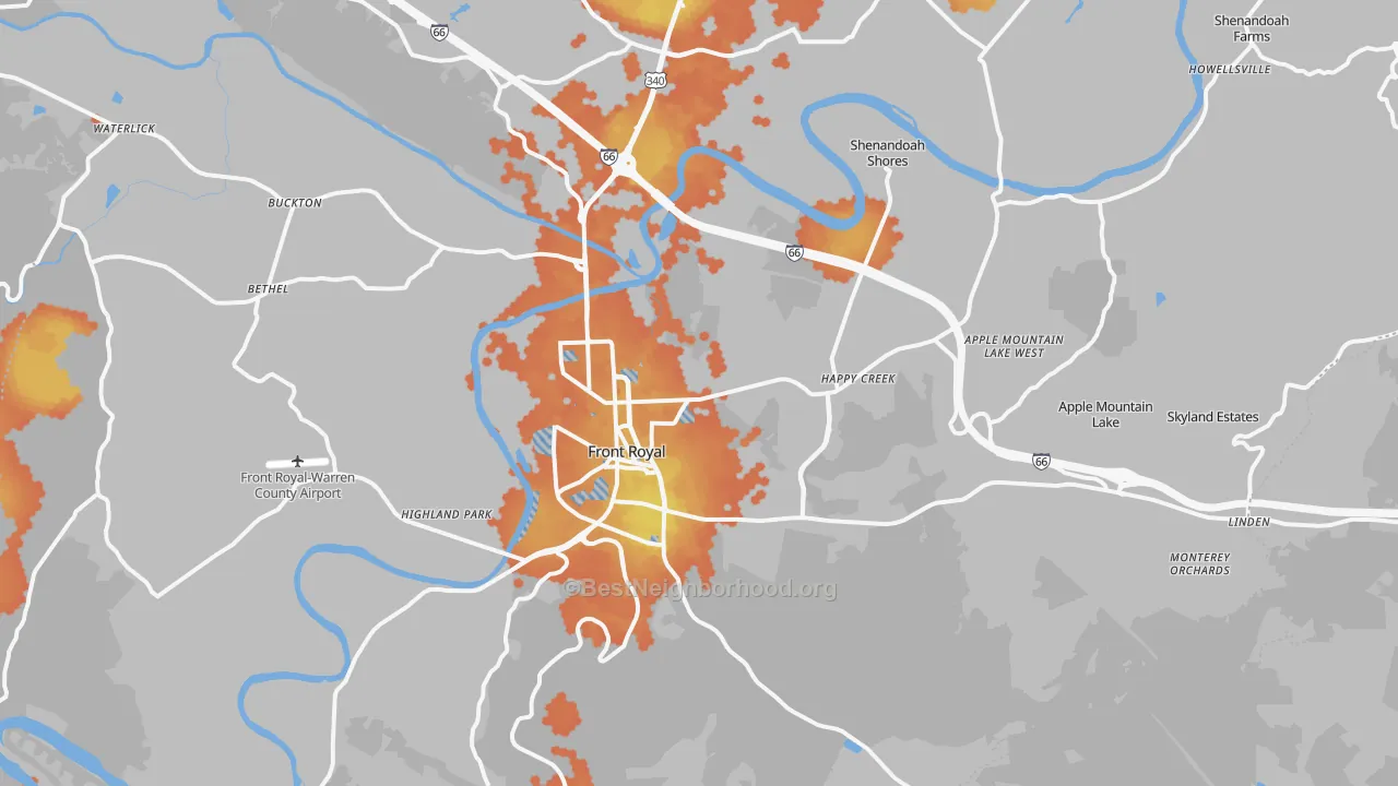 Bike Grade map of Warren County, VA