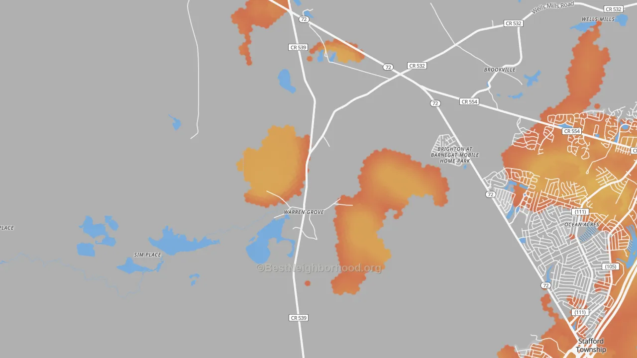 Bike Grade map of Warren Grove, NJ