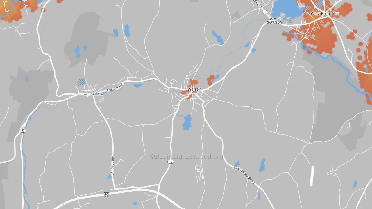 Bike Grade map of Warren, MA
