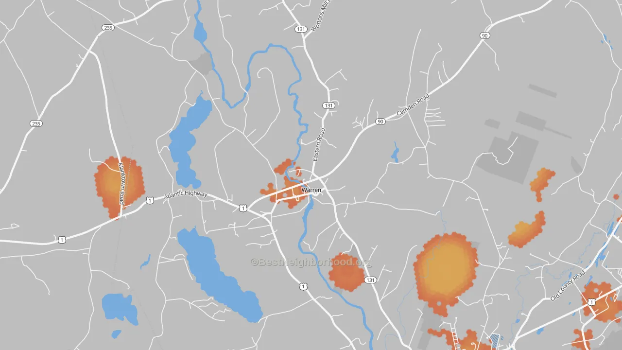 Bike Grade map of Warren, ME
