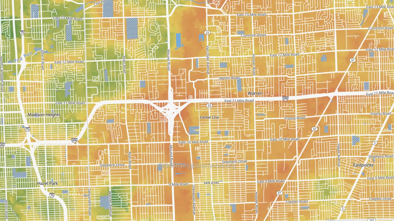 Bike Grade map of Warren, MI
