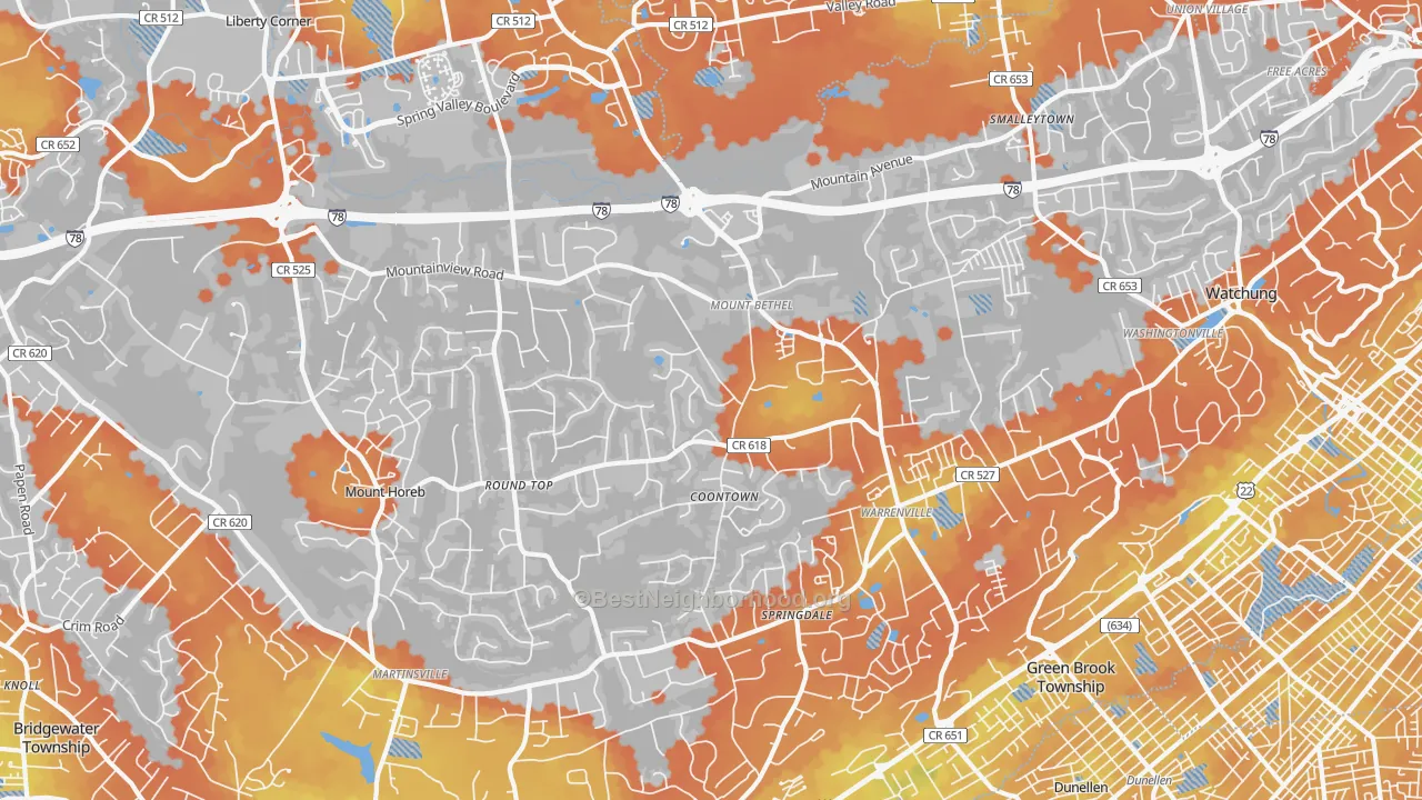 Bike Grade map of Warren, NJ