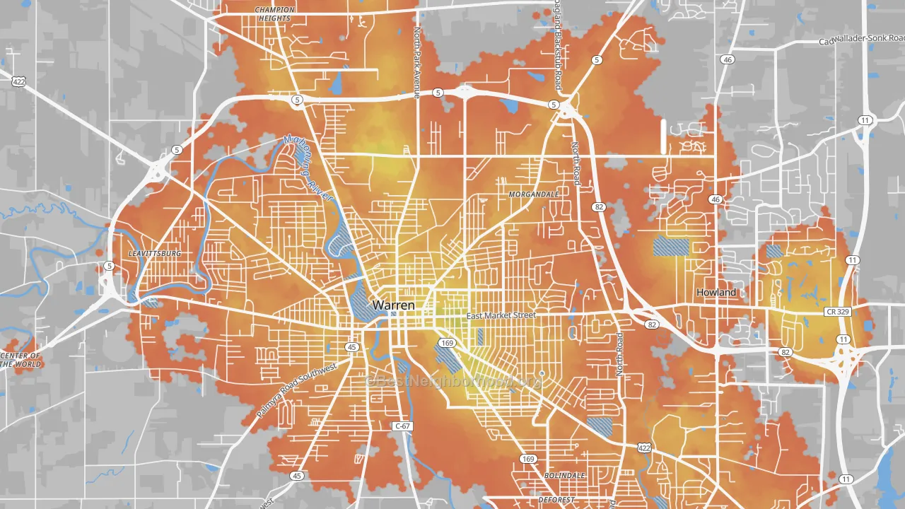 Bike Grade map of Warren, OH