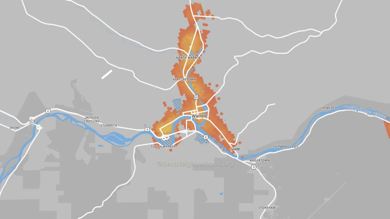 Bike Grade map of Warren, PA