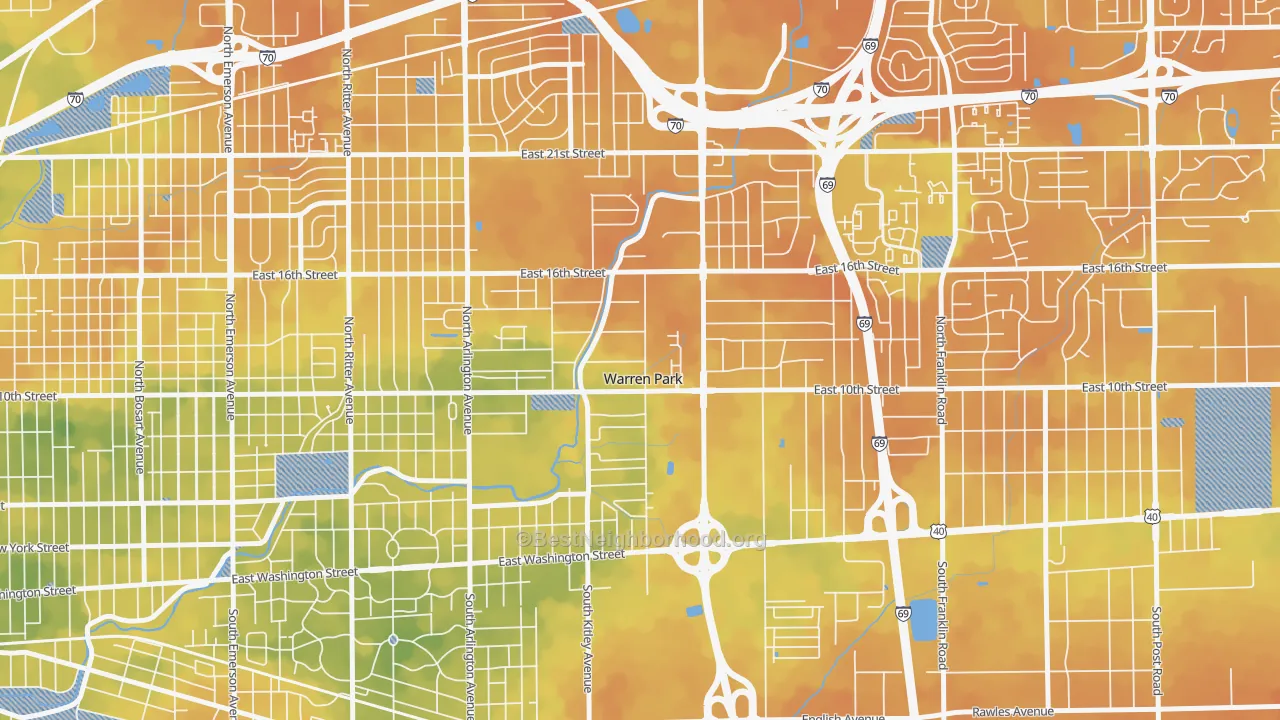 Bike Grade map of Warren Park, IN
