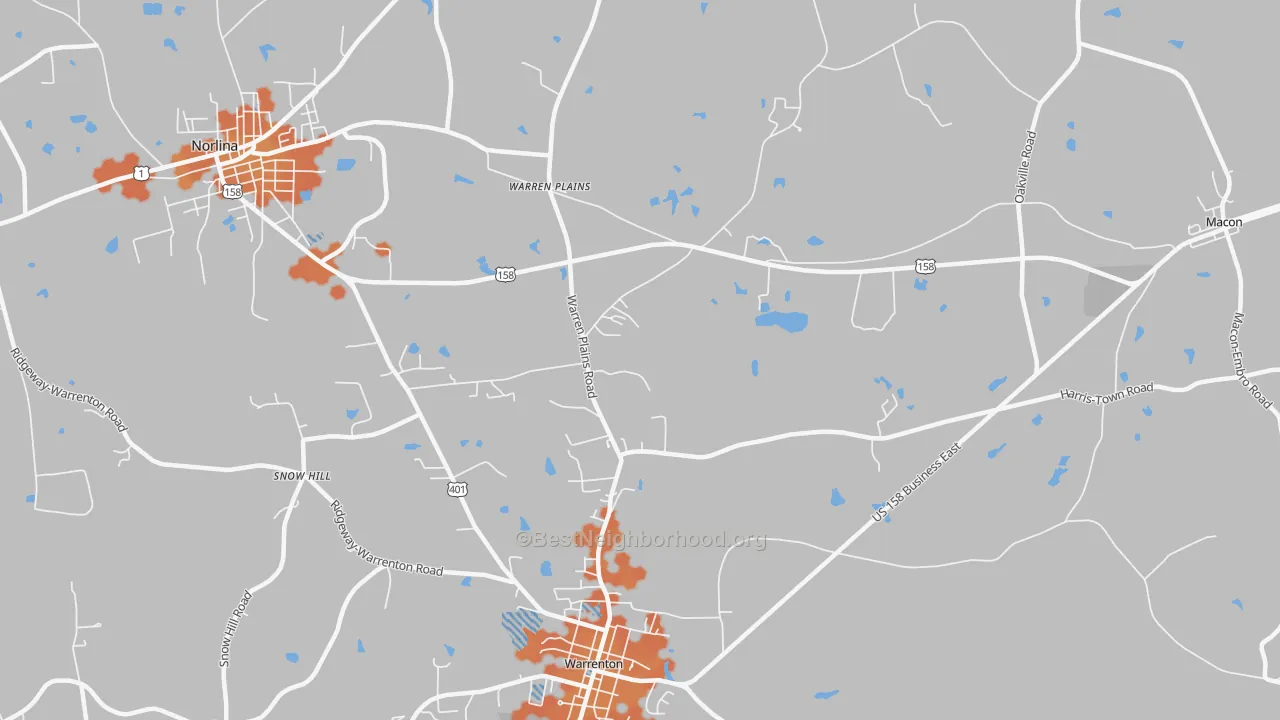 Bike Grade map of Warren Plains, NC