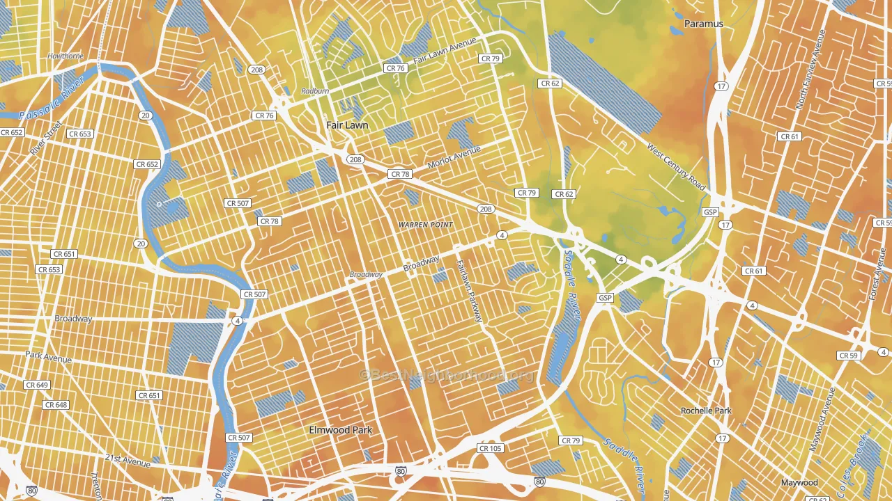 Bike Grade map of Warren Point, Fair Lawn, NJ