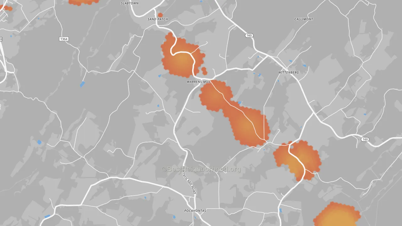 Bike Grade map of Warrens Mill, PA