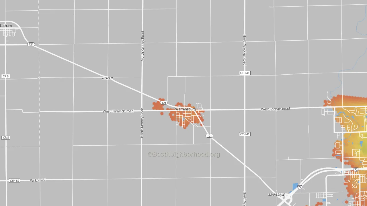 Bike Grade map of Warrensburg, IL