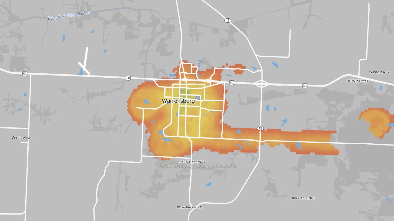 Bike Grade map of Warrensburg, MO