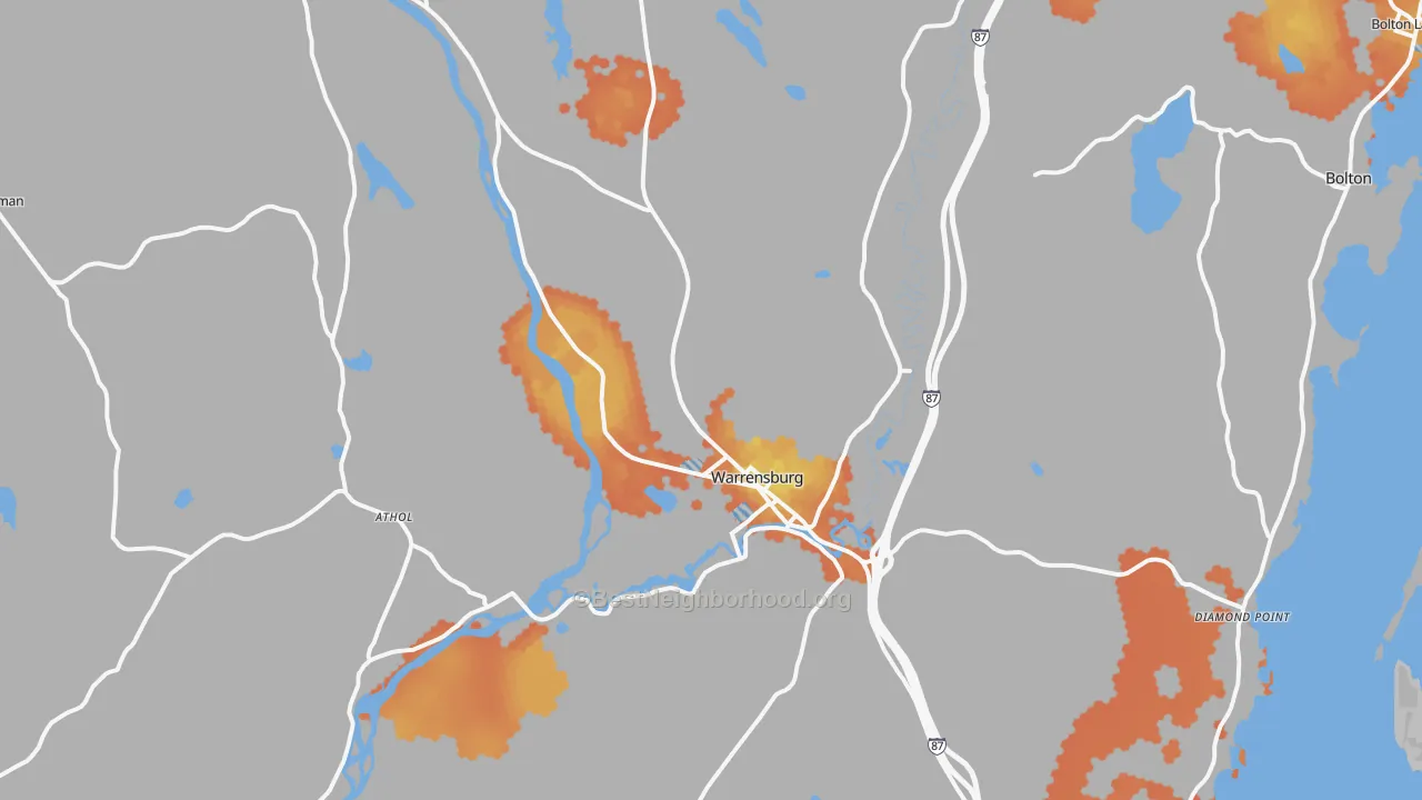 Bike Grade map of Warrensburg, NY