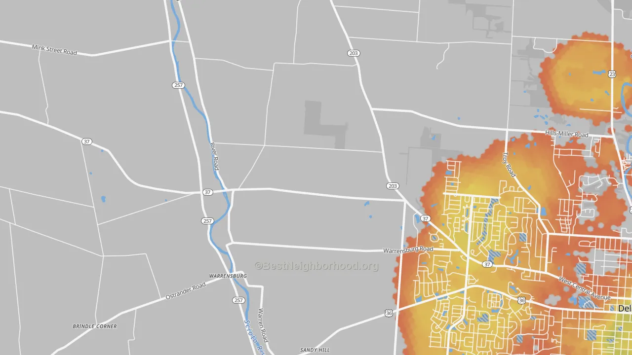 Bike Grade map of Warrensburg, OH